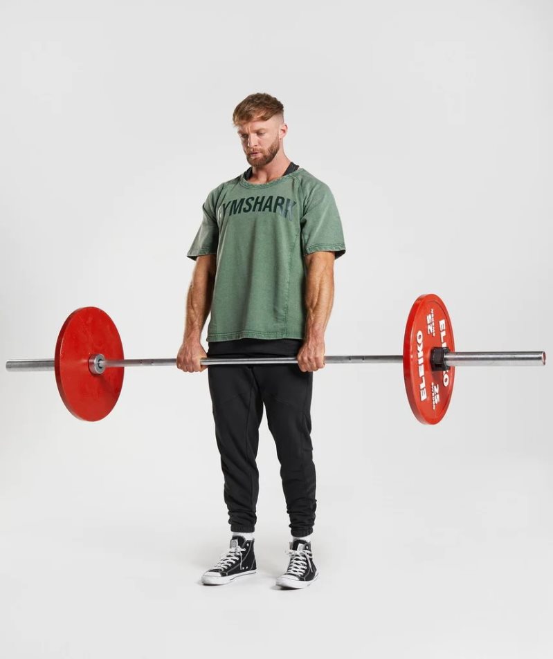 Men's Gymshark Power Washed Rag Top T-Shirts Green | NZ 2QMRIW